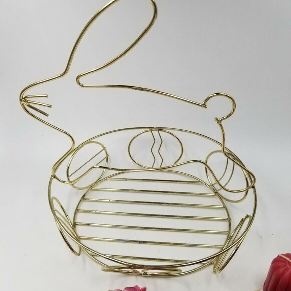 Vintage Gold Homco Easter Bunny Rabbit Basket Brass Plated - Picture 3 of 7
